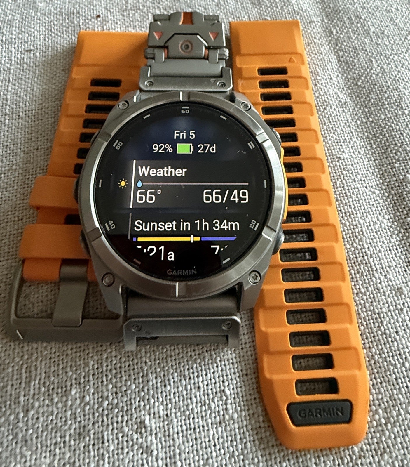 Garmin fenix 8 Amoled Sapphire 51 mm Watch Titanium w Spark Orange Silicone Band
