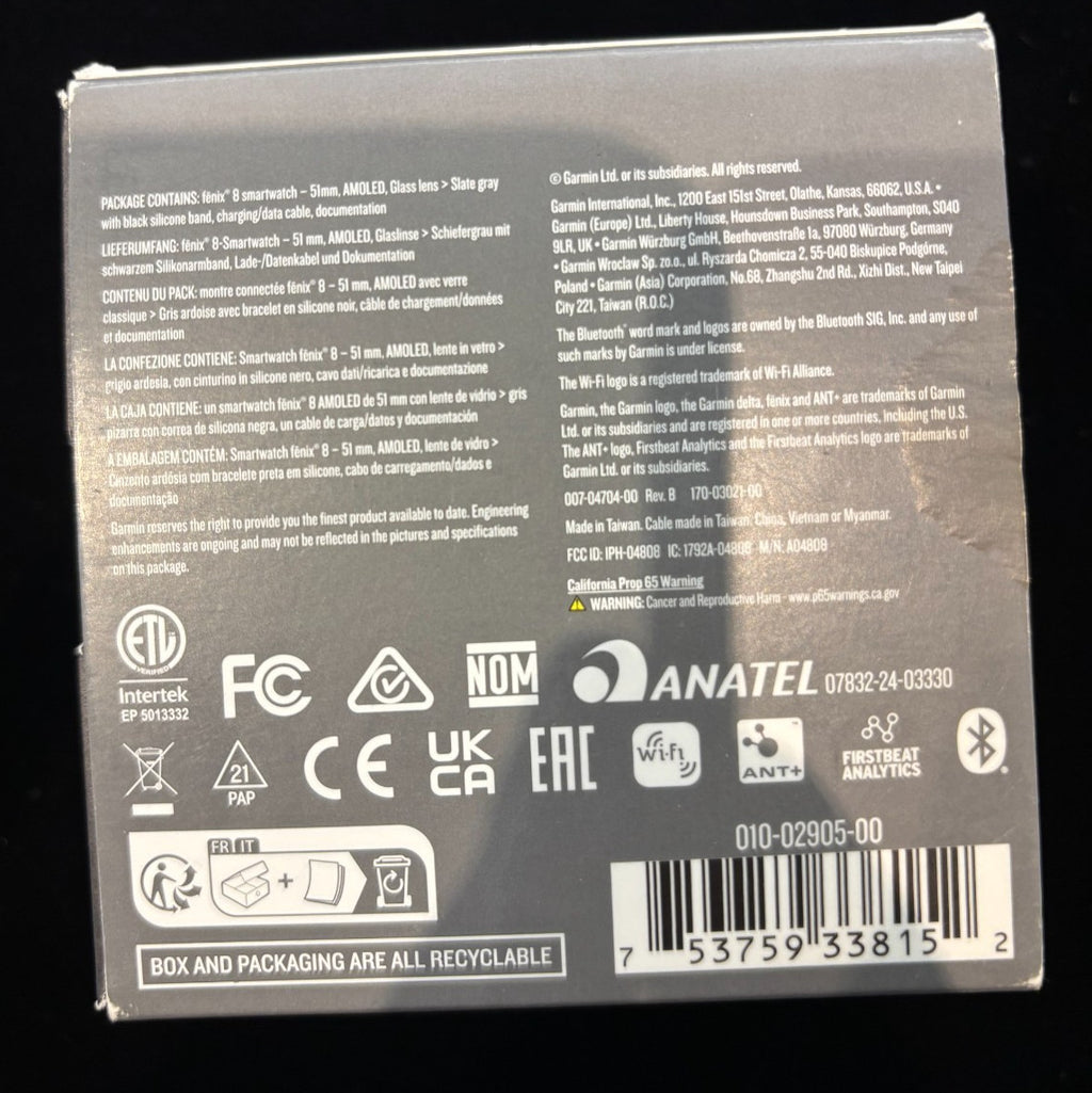 Garmin Fenix 8 Amoled 51MM Slate Gray with Black Silicone Band GPS Watch in Box